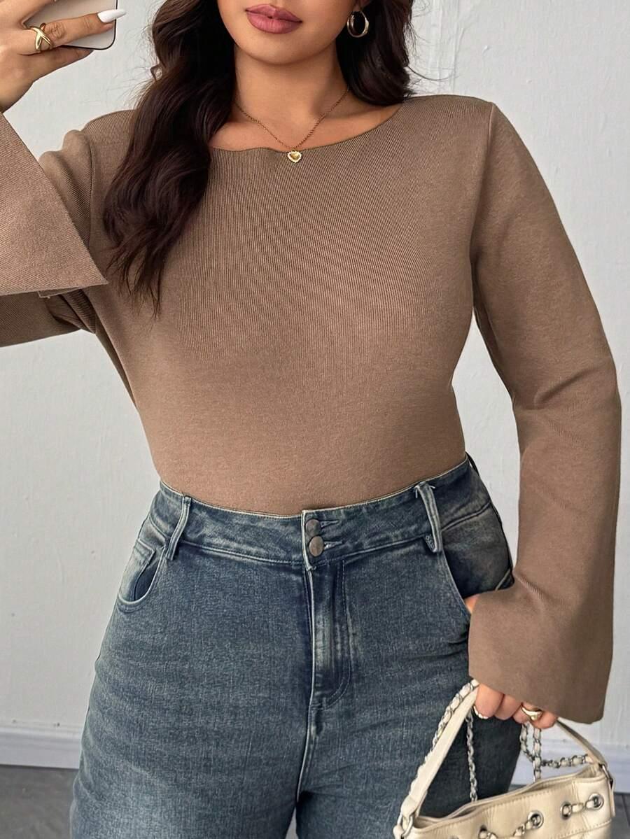 gładki BRĄZOWY SWETER 