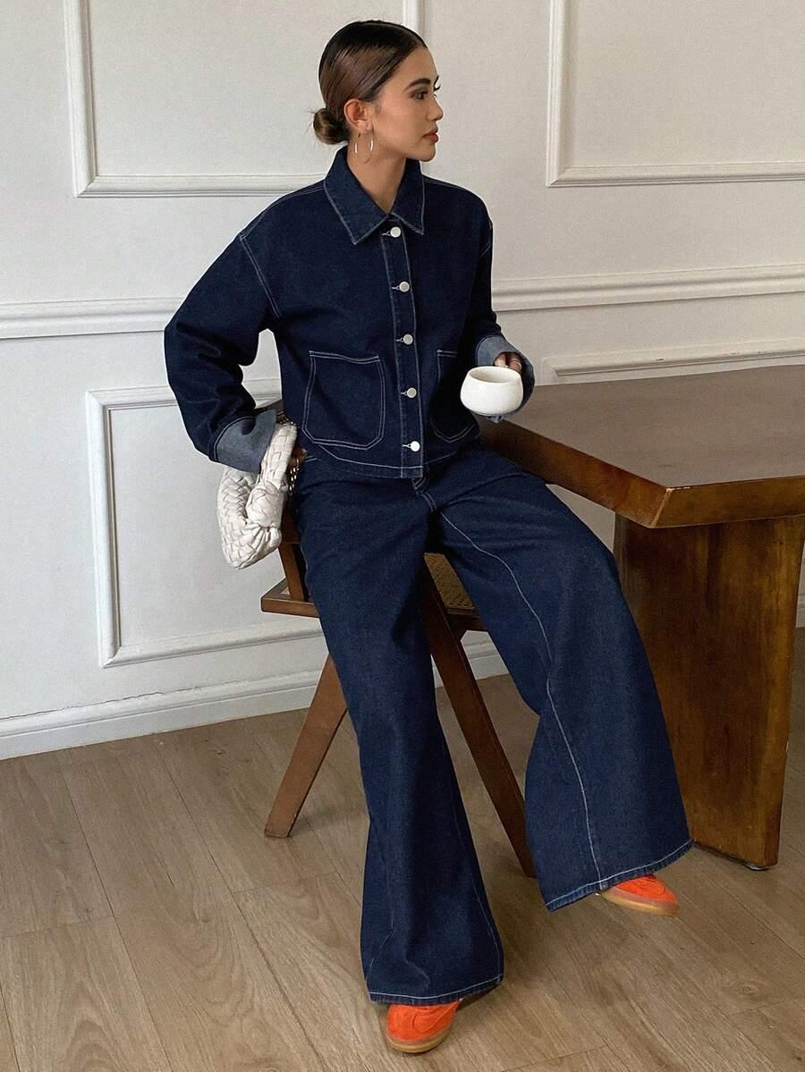komplet spodnie kurtka jeans