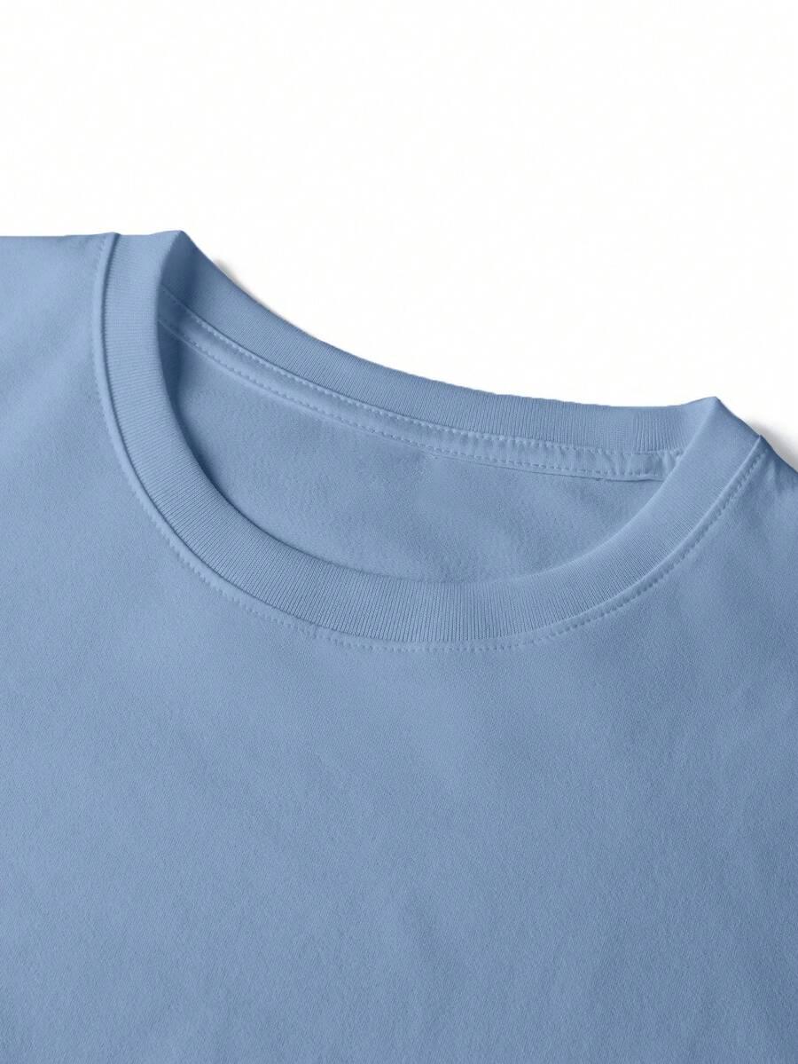 NIEBIESKI T-SHIRT OKRĄGŁY DEKOLT