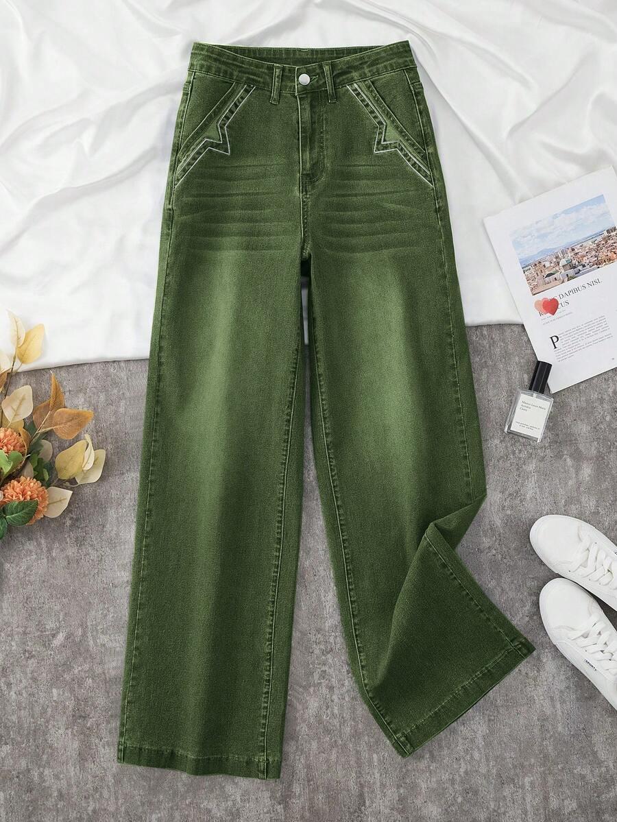 zielone spodnie jeans