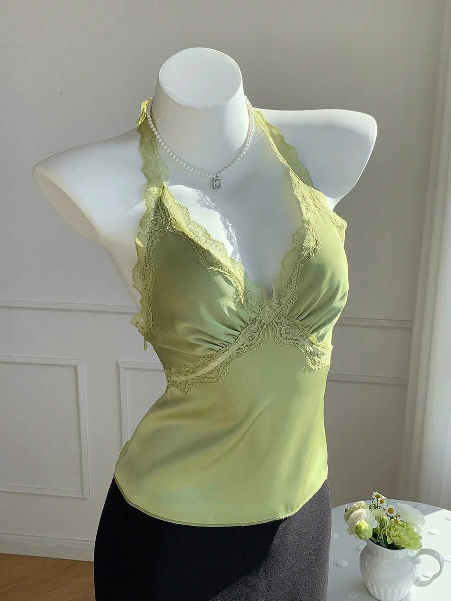 zielony top koronka 