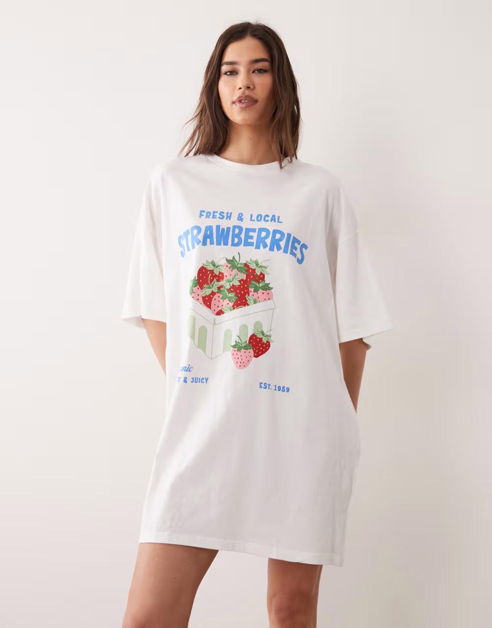BIAŁY LUŹNY T-SHIRT PRINT