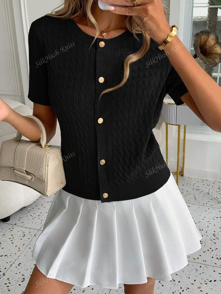 CZARNY DZIANINOWY TOP