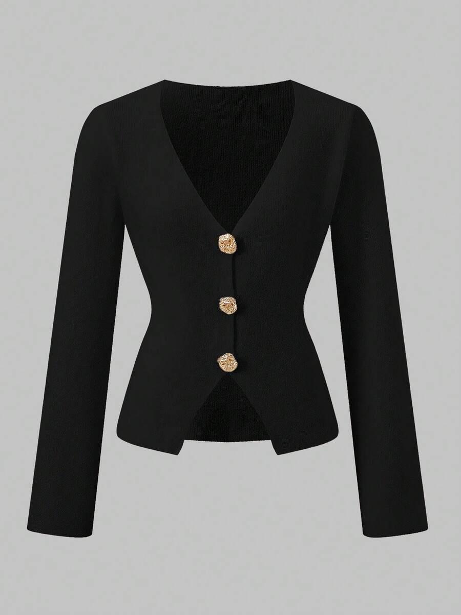 CZARNY SWETER KARDIGAN V NECK