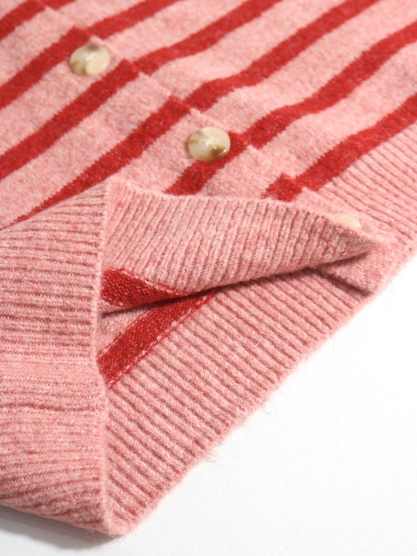 SWETER ROZPINANY DAMSKI W PASKI W STYLU RETRO