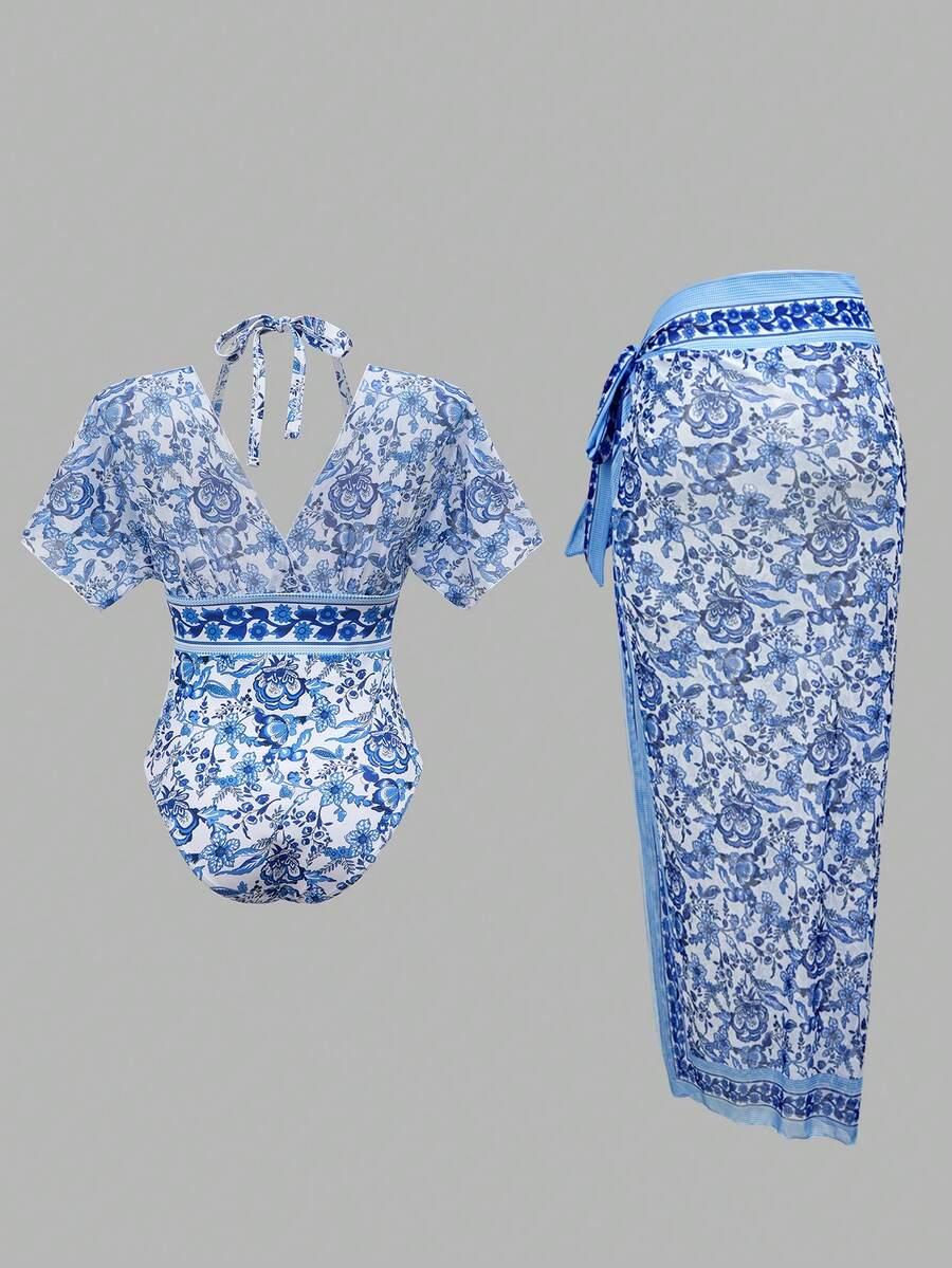 JEDNOCZĘŚCIOWY STRÓJ KĄPIELOWY Sarong print komplet