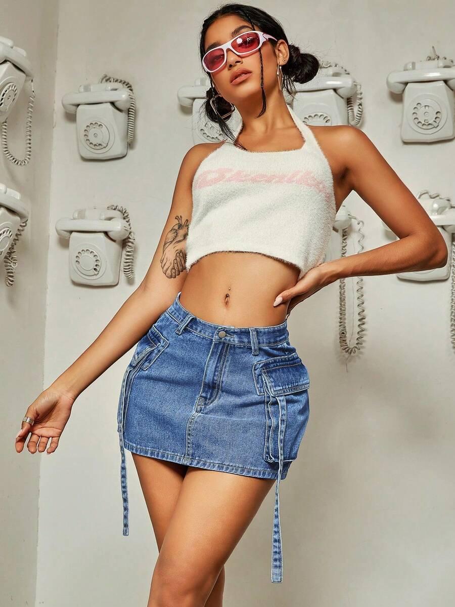 niebieska spódnica jeans 