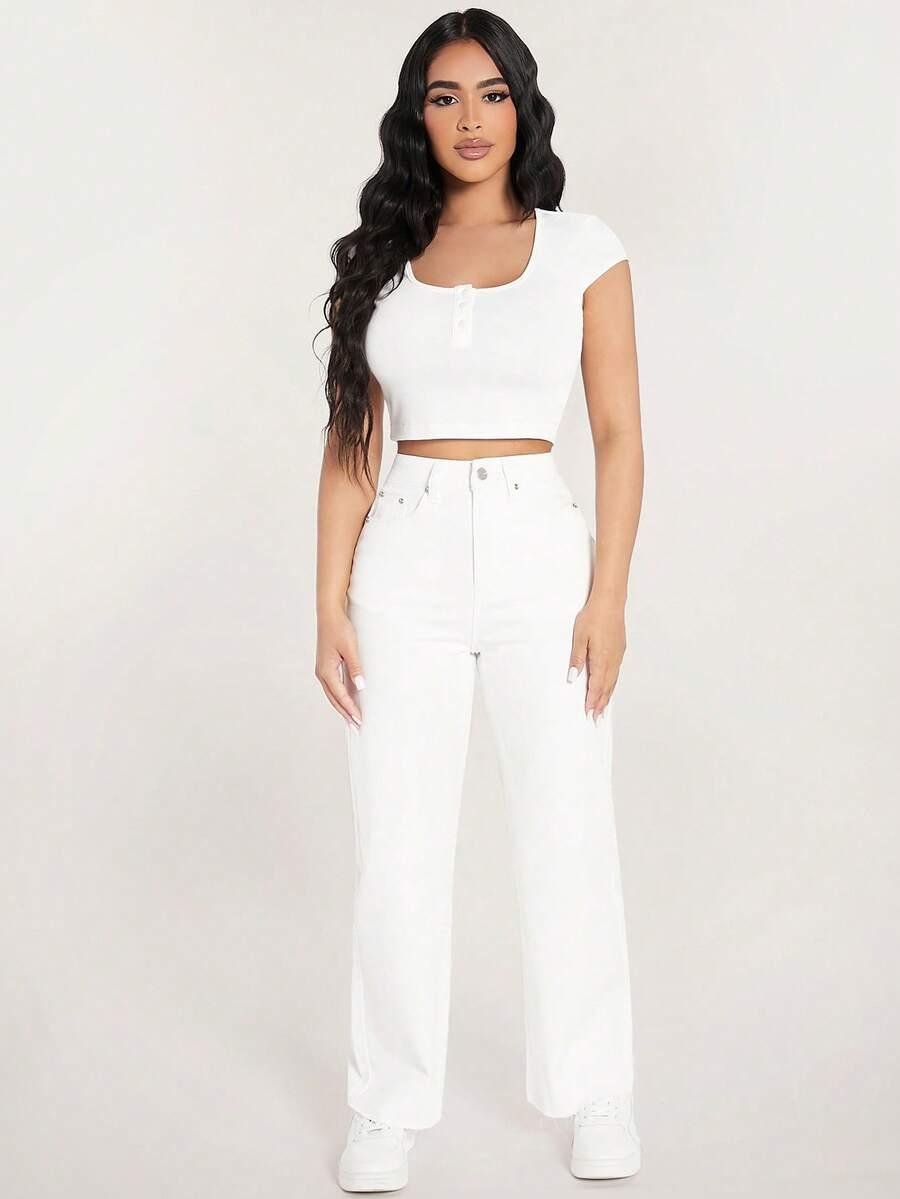 BIAŁE SPODNIE JEANS 