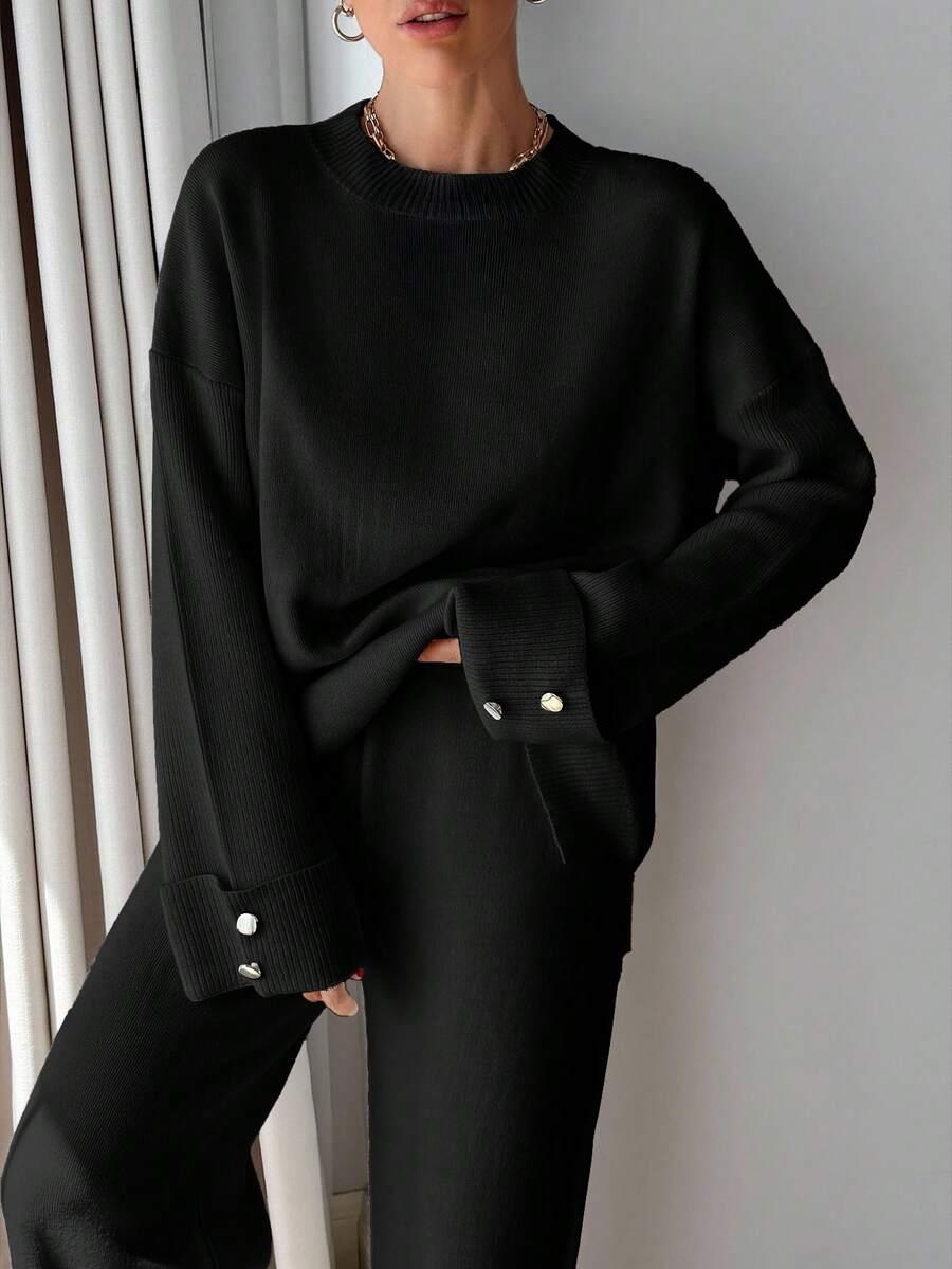 SWETER SPODNIE DZIANINOWY KOMPLET