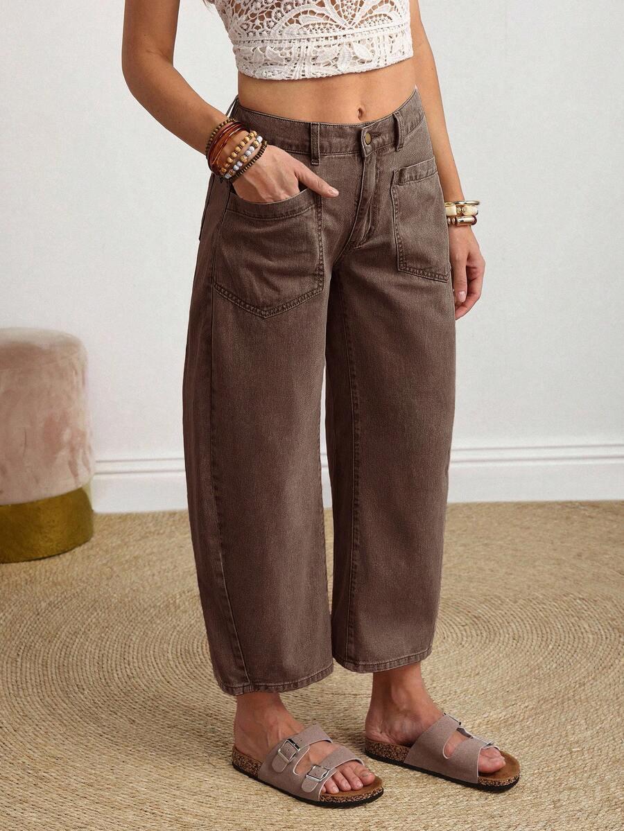 BRĄZOWE SPODNIE KIESZENIE JEANS