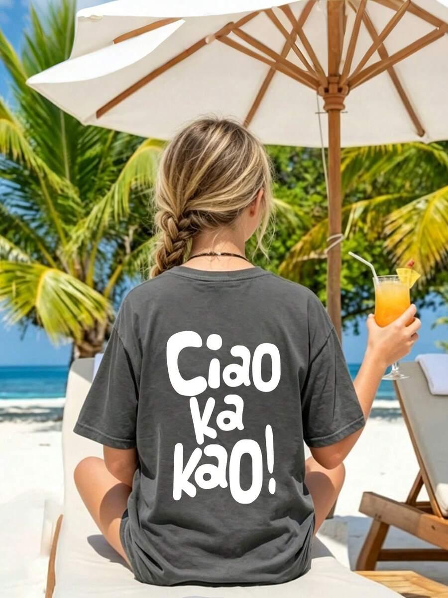 szary t-shirt napis ciao ka kao