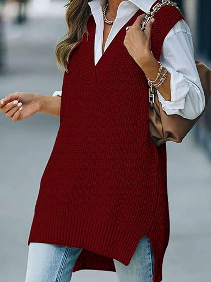 CZERWONY SWETER V-NECK