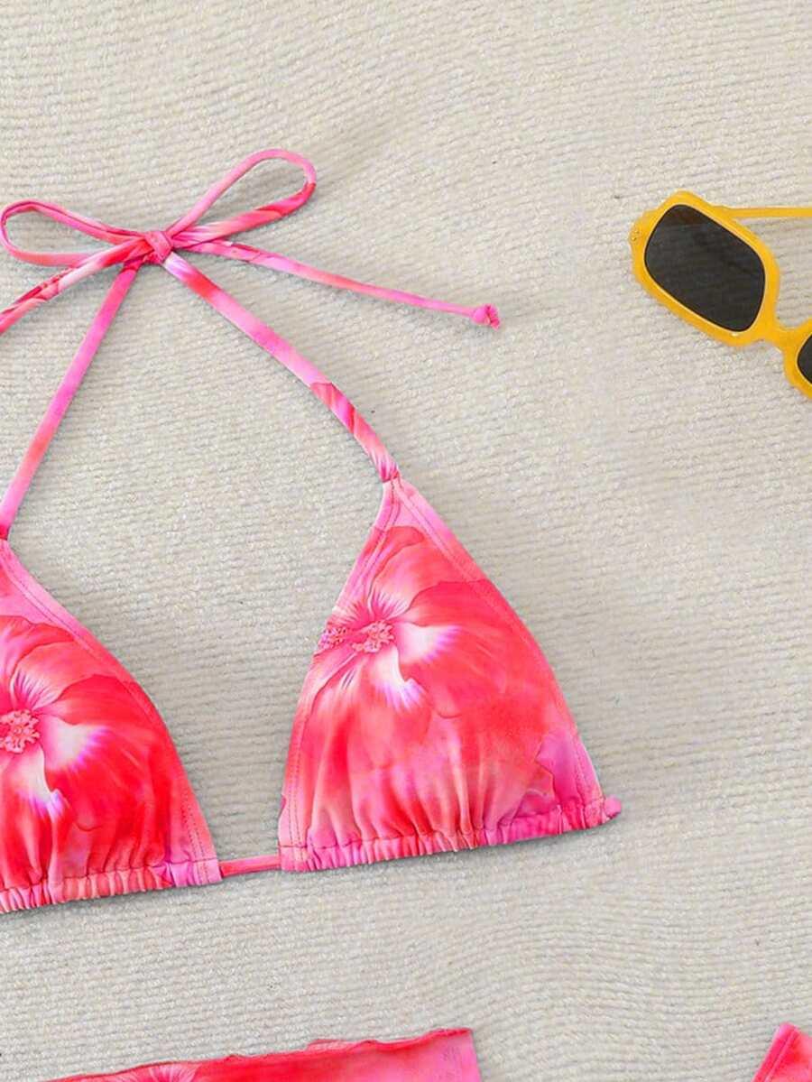 trzyczęściowy kostium kąpielowy floral print