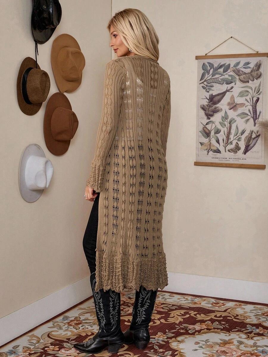 brązowy sweter długi rękaw wiązanie 