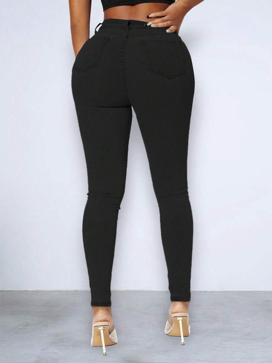 czarne spodnie jeans zdobienia 