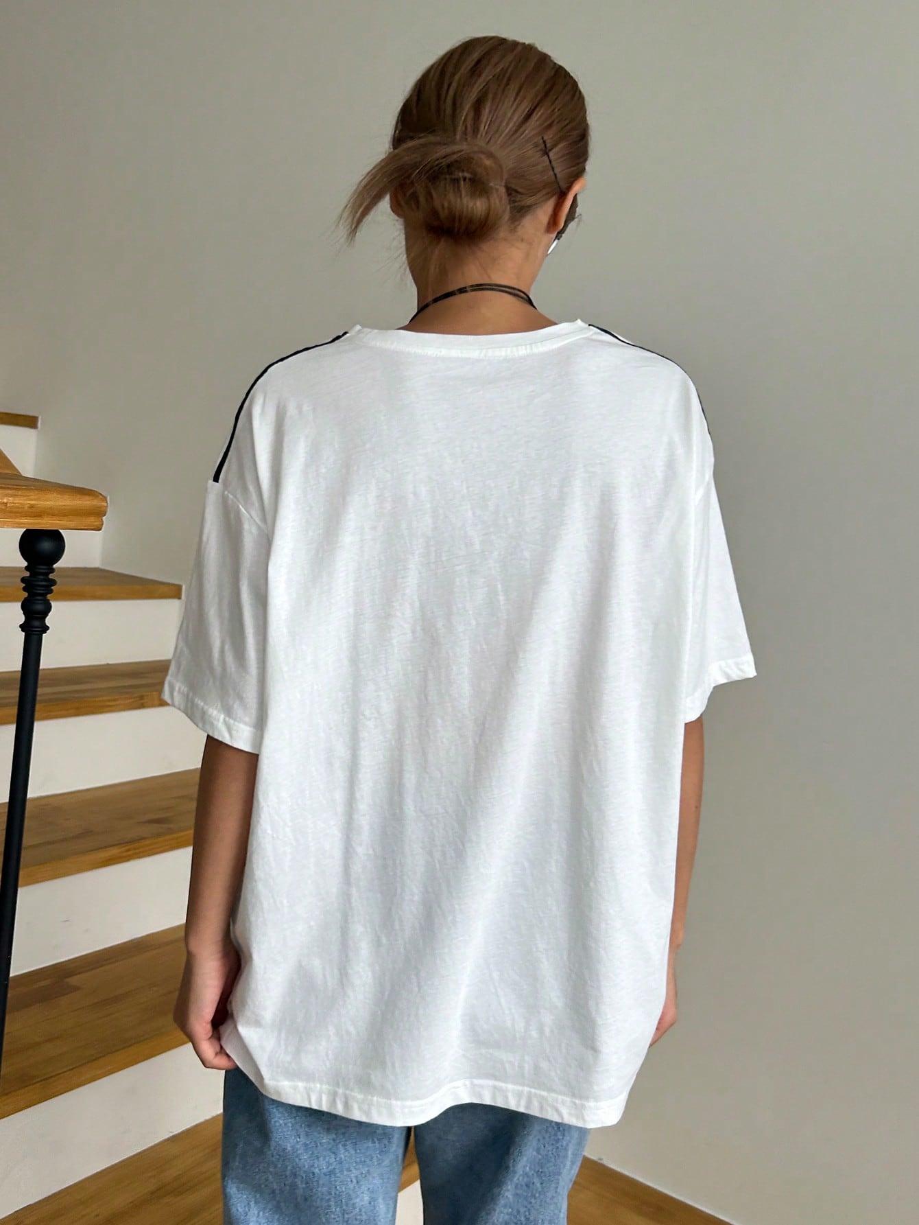 BIAŁY T-SHIRT OVERSIZE Nadruk 