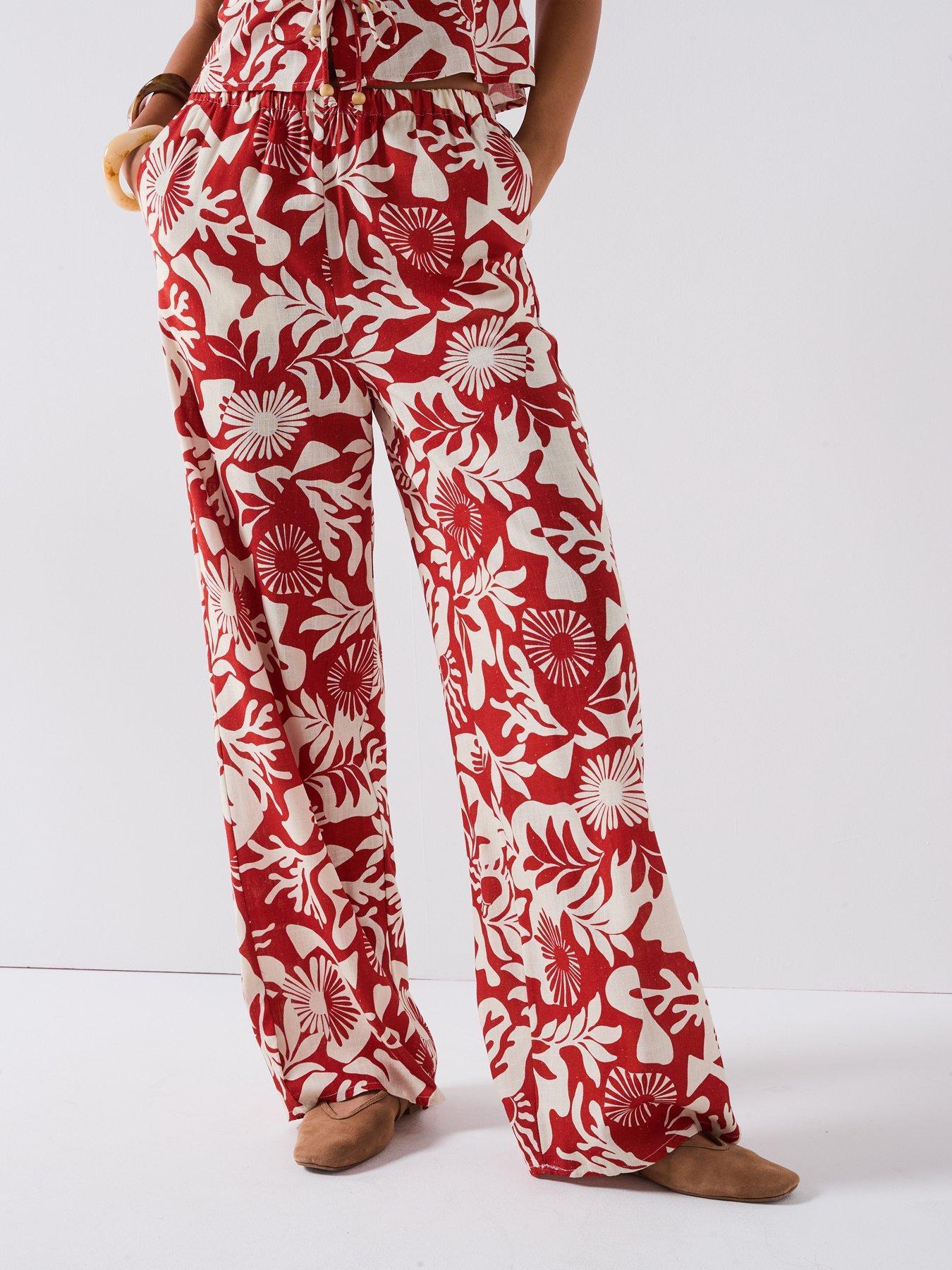 V BY VERY SPODNIE WIDE LEG ZE WZOREM ROŚLINNYM 