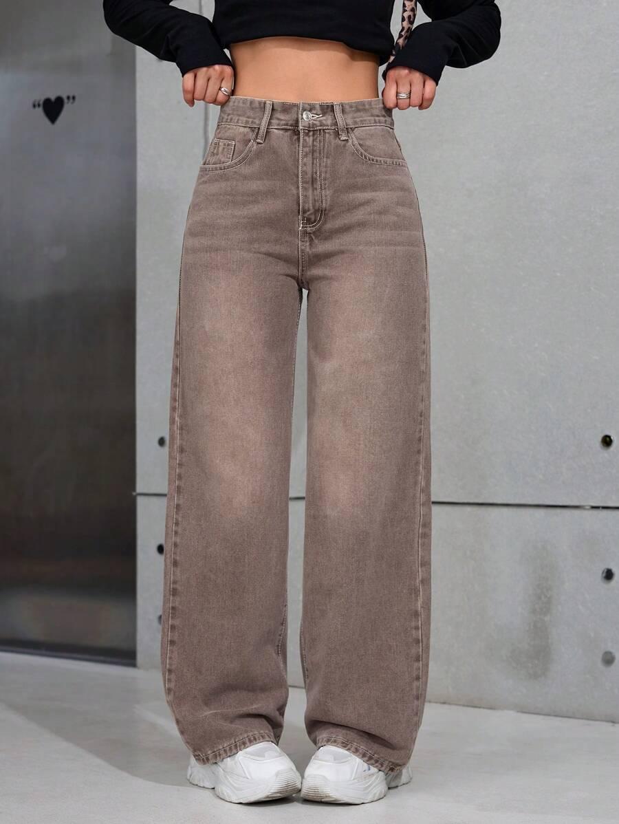 BRĄZOWE SPODNIE JEANS