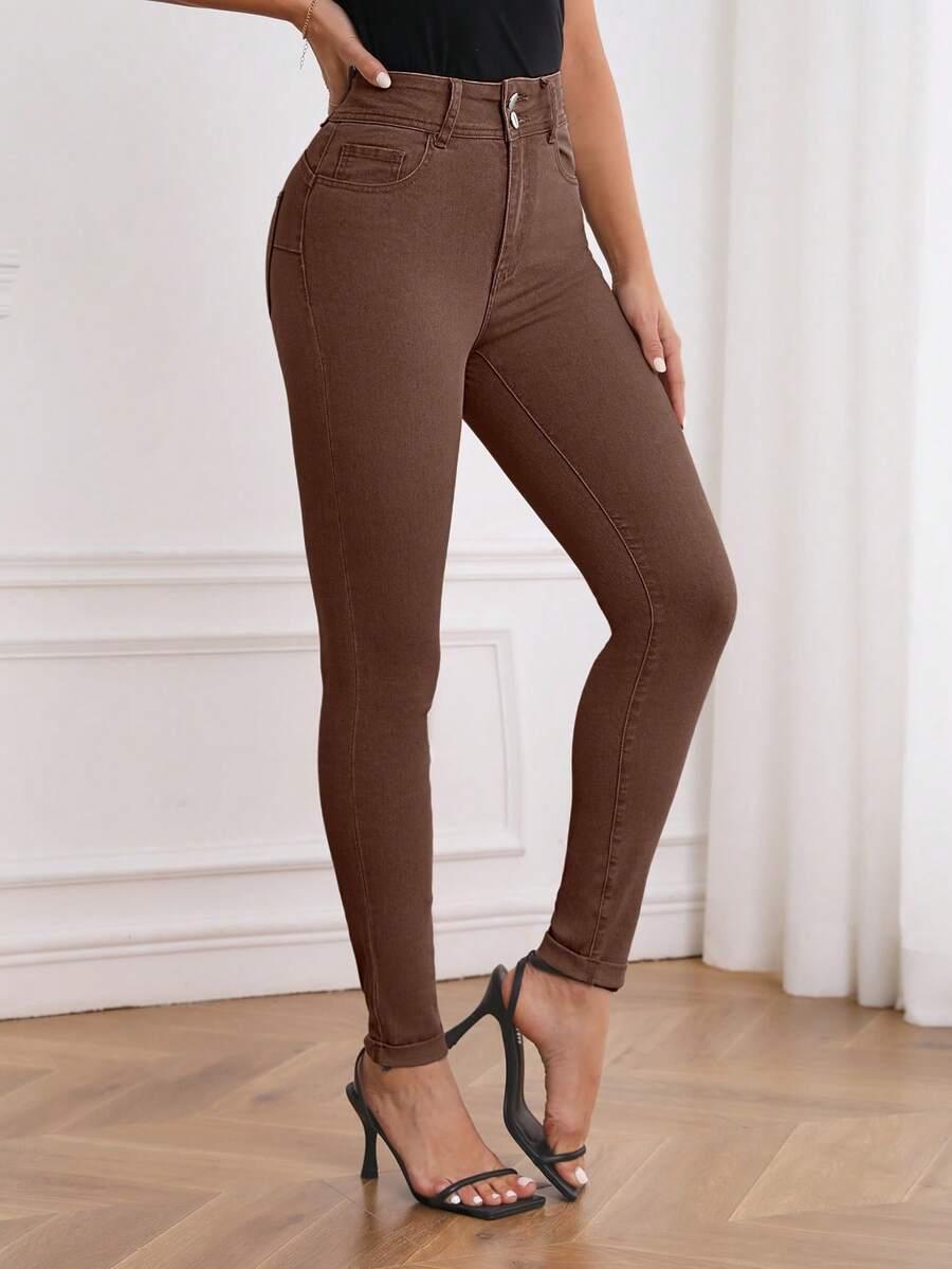 BRĄZOWE SPODNIE JEANS