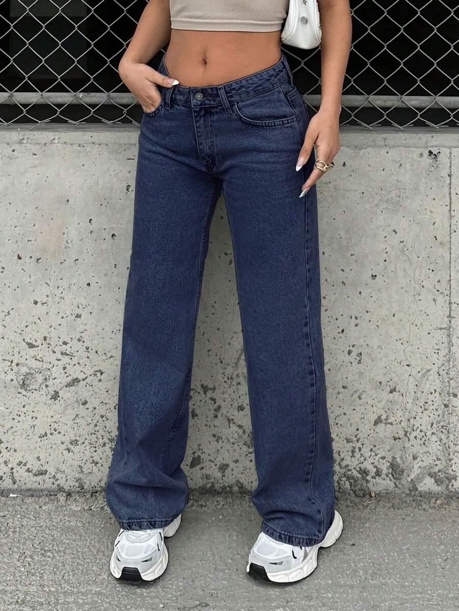 NIEBIESKIE PROSTE SPODNIE JEANSOWE