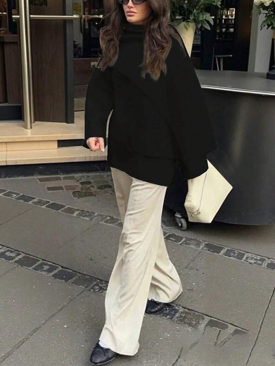 CZARNY DZIANINOWY SWETER