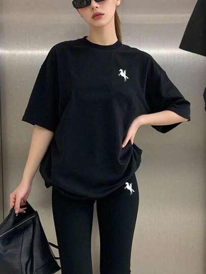 komplet t-shirt spodnie nadruk