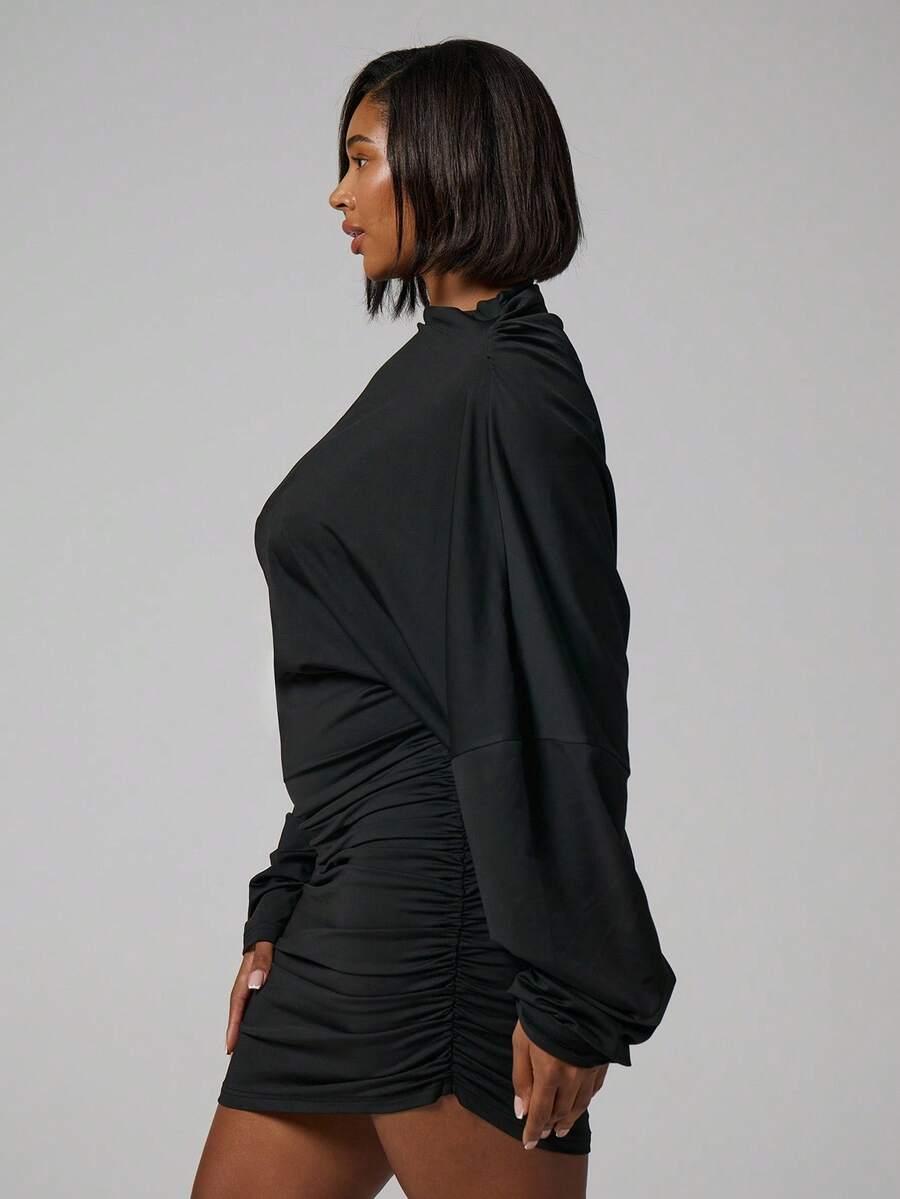 SUKIENKA PLUS SIZE OŁÓWKOWA DŁUGI RĘKAW 