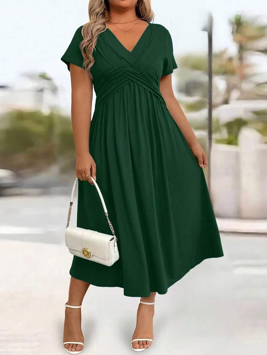 MIDI SUKIENKA KRÓTKI RĘKAW V NECK 