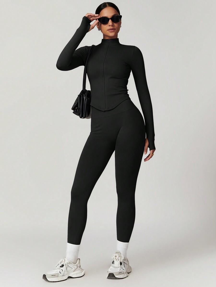 CZARNY KOMPLET BLUZA LEGGINSY 