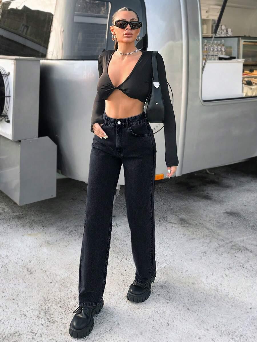 CZARNE SPODNIE JEANS