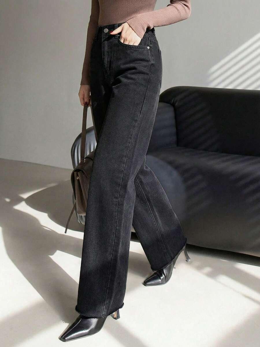 czarne spodnie wysoki stan jeans