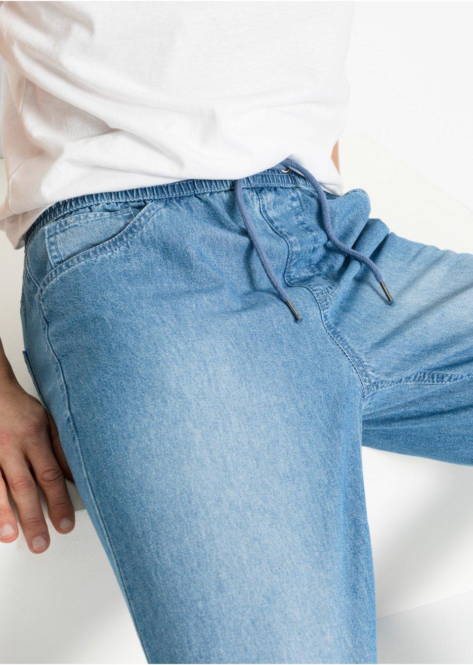 niebieskie spodnie jeans wiązanie