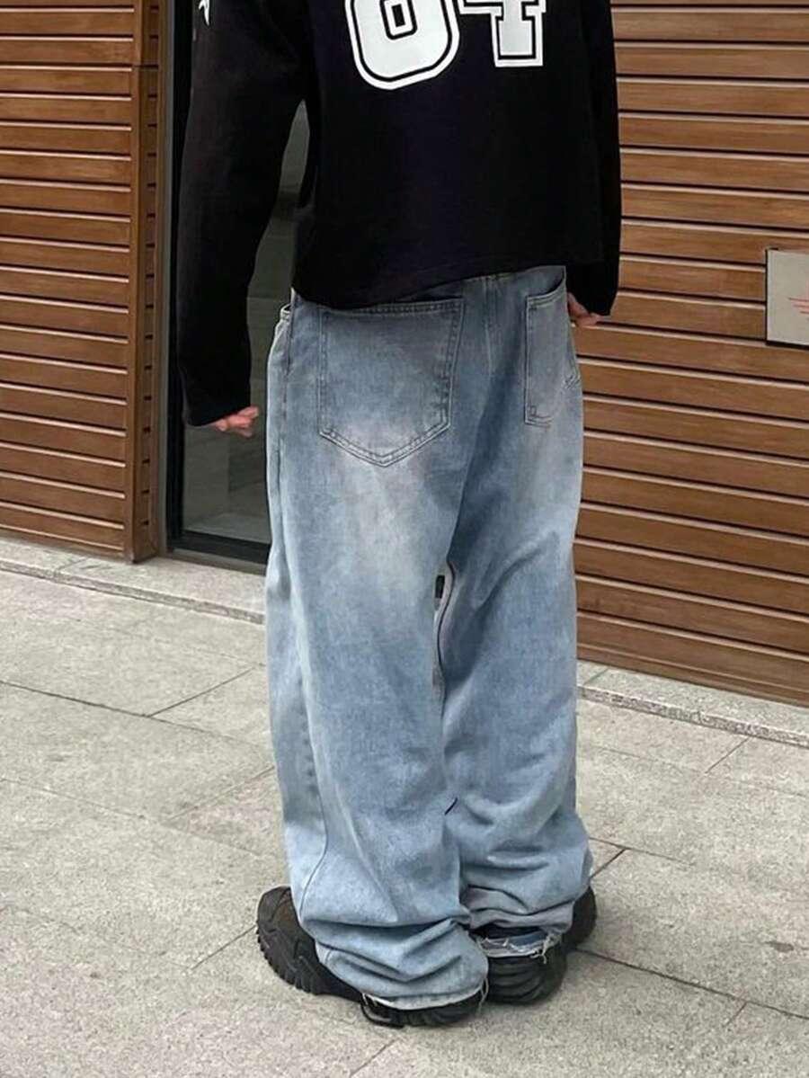 niebieskie spodnie baggy jeans