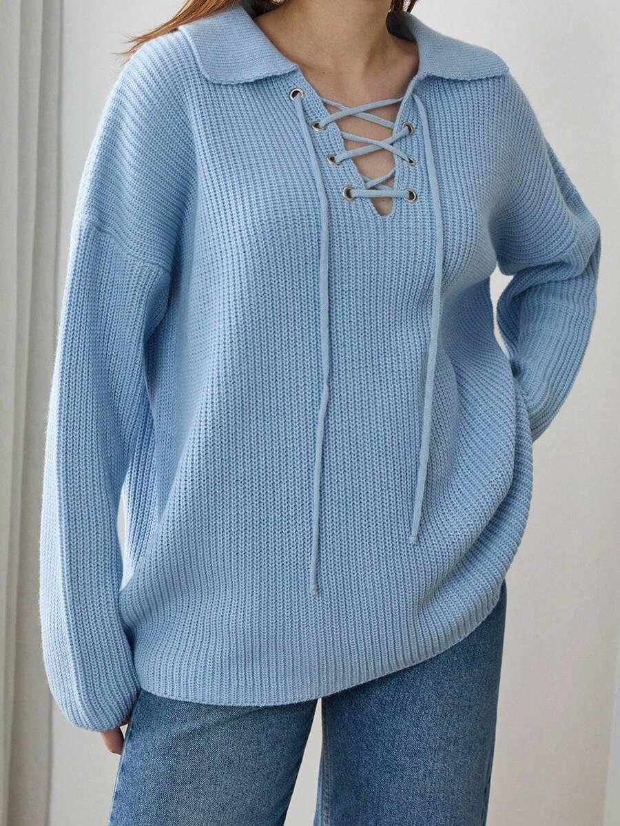 SWETER DAMSKI V-DEKOLT REGULAR WKŁADANY PRZEZ GŁOWĘ