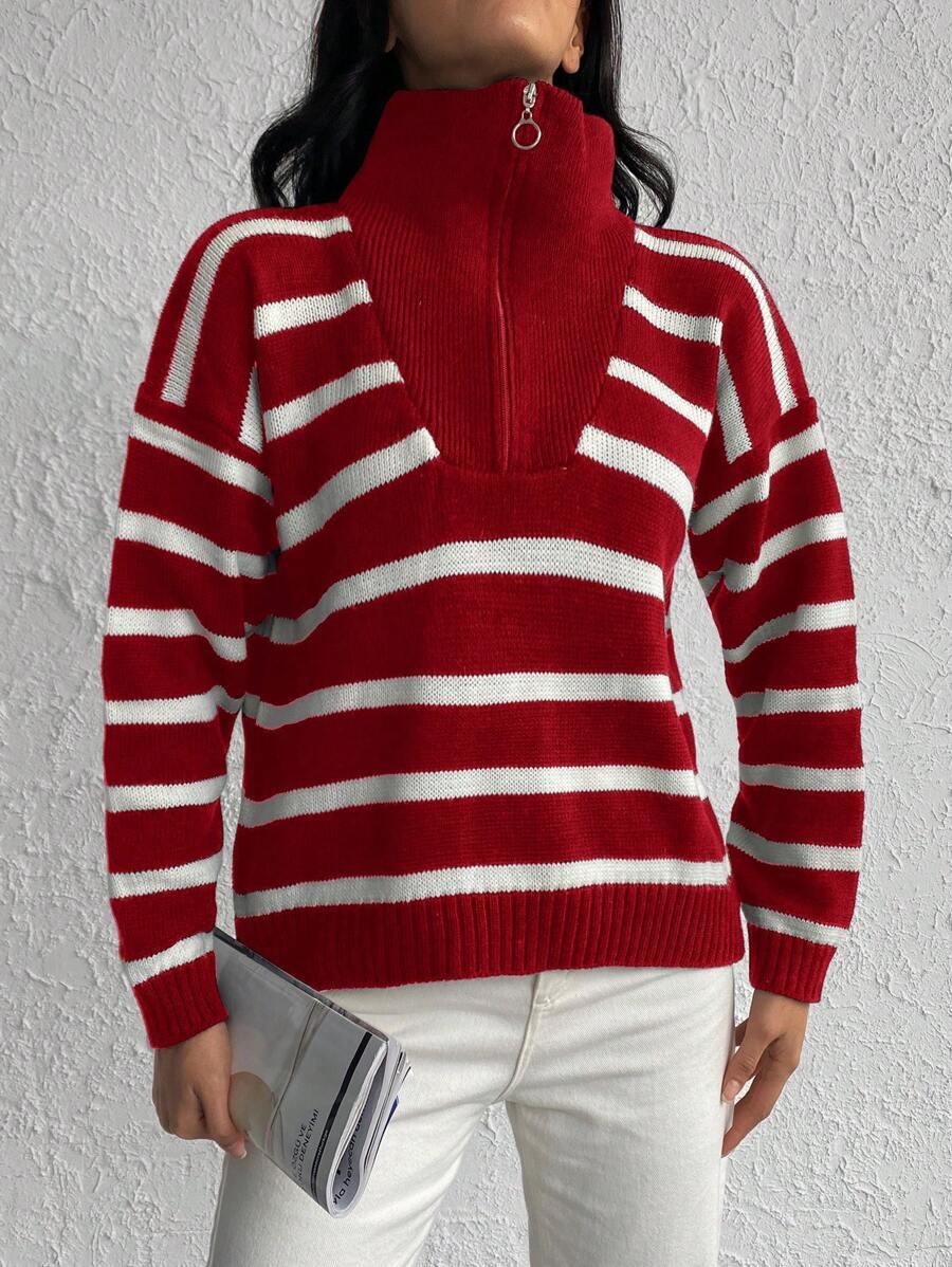 sweter w paski zamek