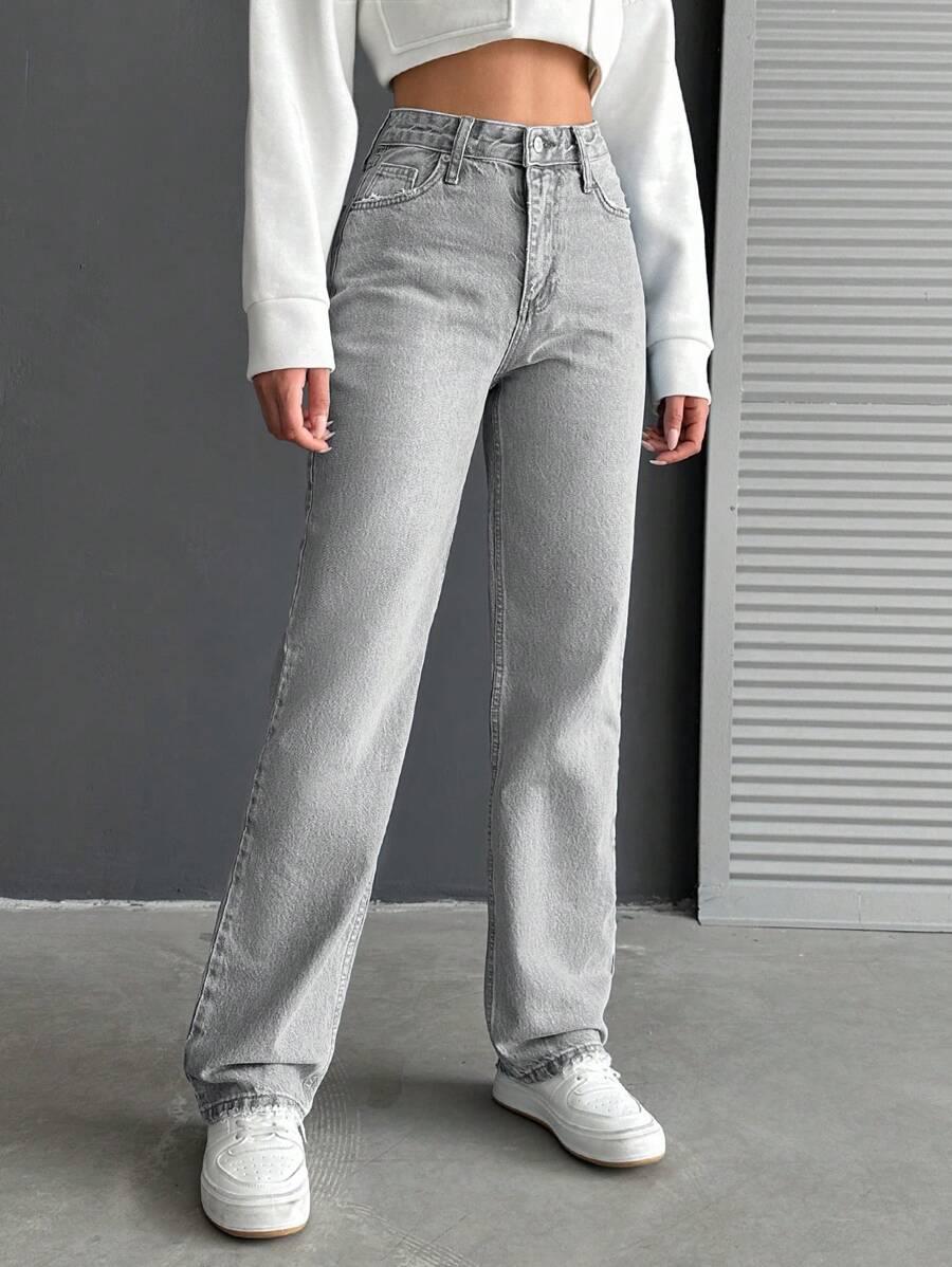SZARE SPODNIE JEANS PROSTE NOGAWKI