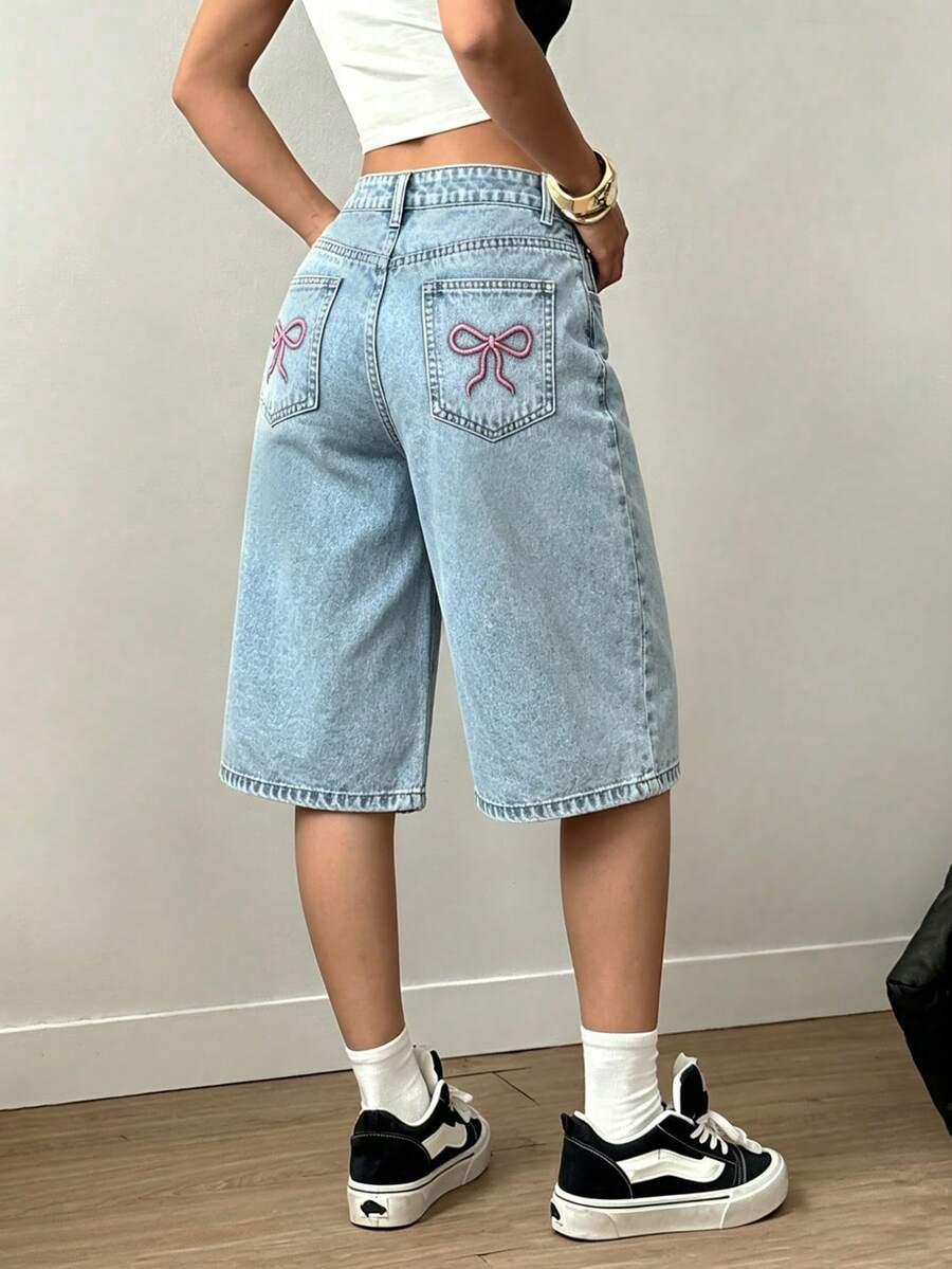 luźne szerokie spodenki jeans haft