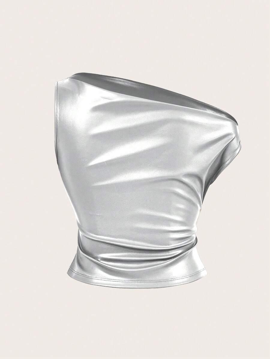 srebrny asymetryczny top 