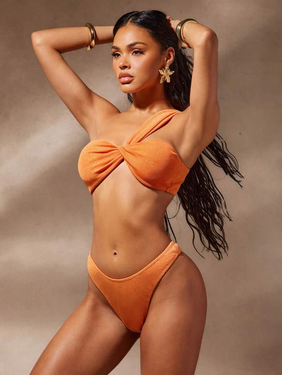POMARAŃCZOWY DÓŁ OD BIKINI BROKAT POŁYSK
