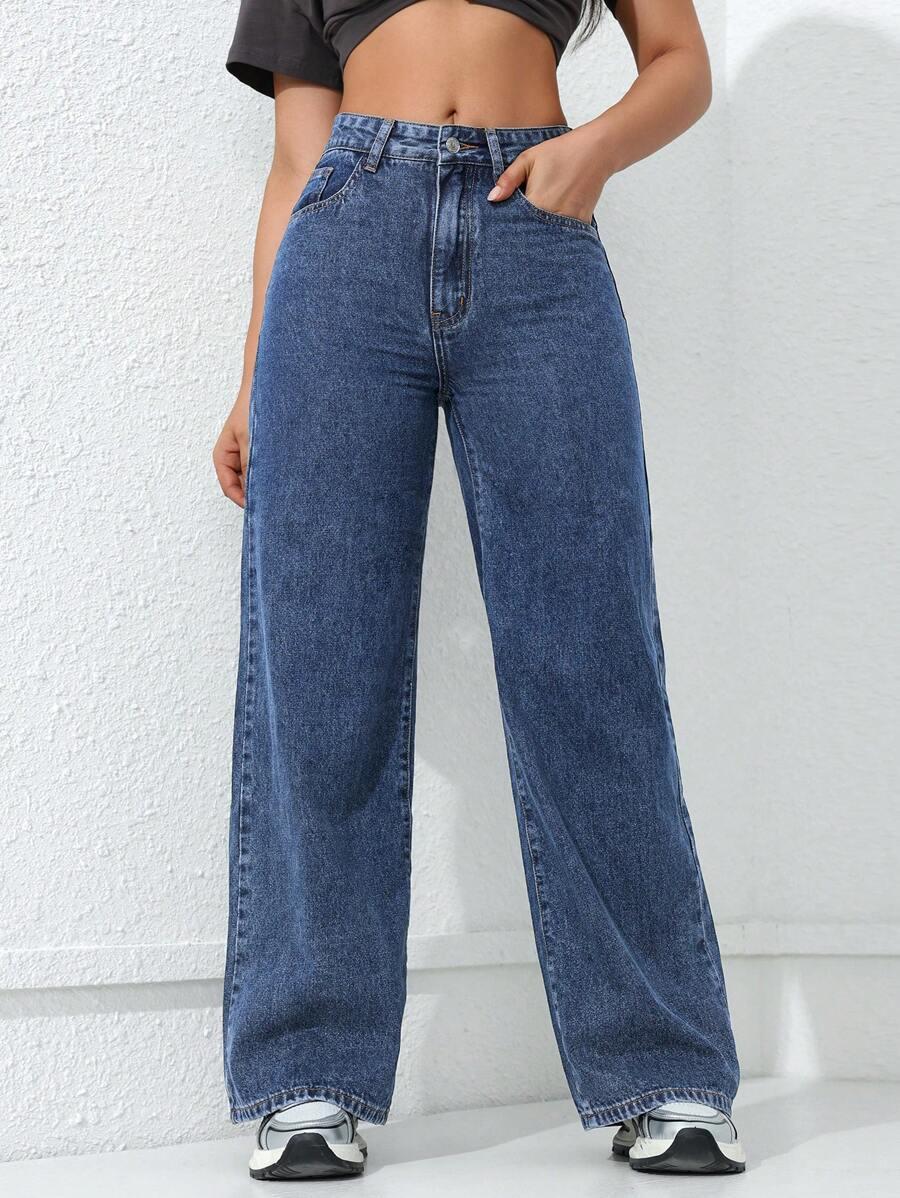 NIEBIESKIE SPODNIE JEANS PROSTA NOGAWKA
