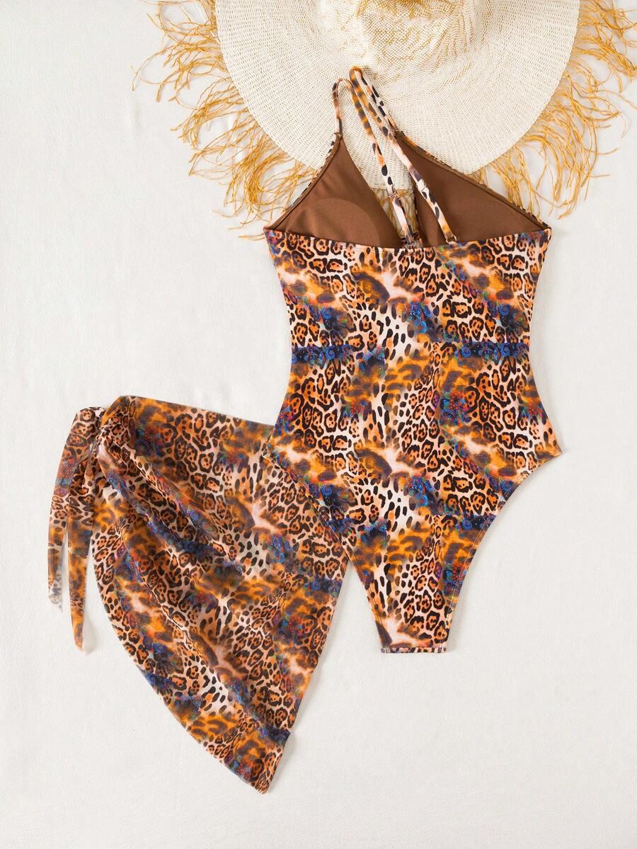 KOMPLET JEDNOCZĘŚCIOWY STRÓJ KĄPIELOWY PAREO ANIMAL PRINT
