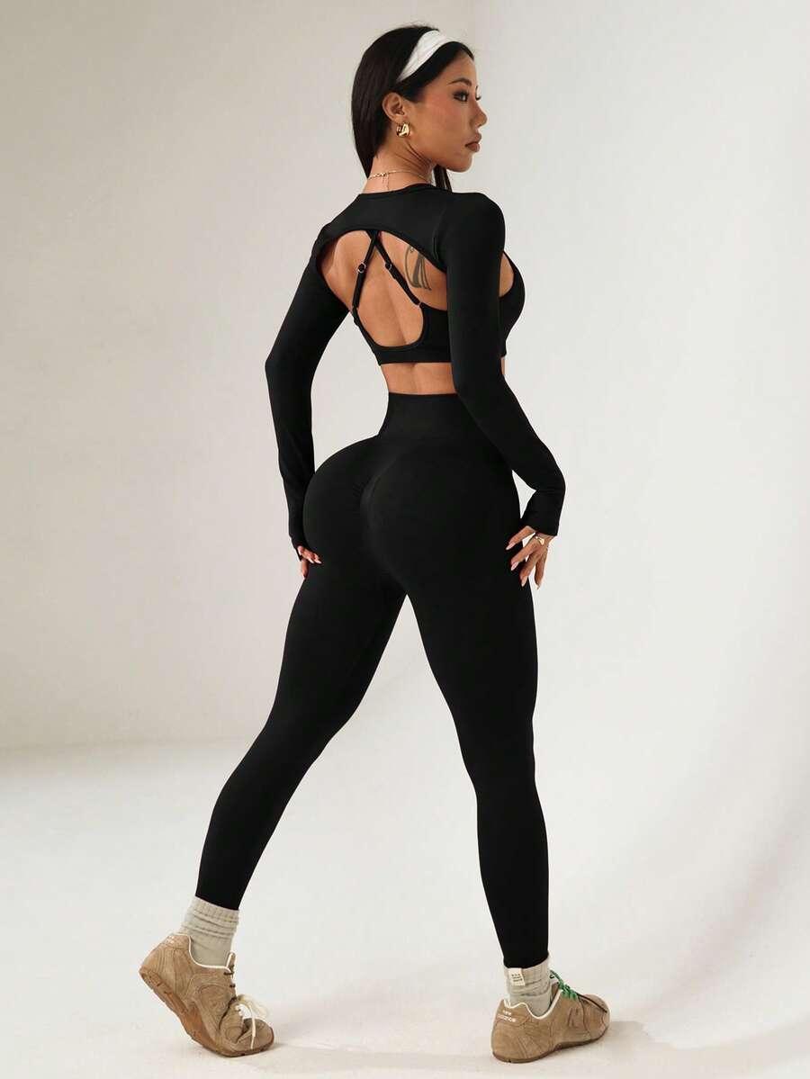 legginsy top narzutka komplet sportowy