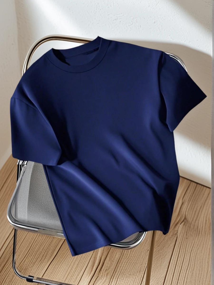 granatowy t-shirt okrągły dekolt