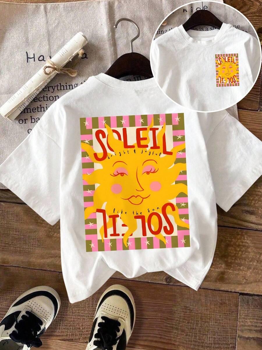 t-shirt okrągły dekolt nadruk 
