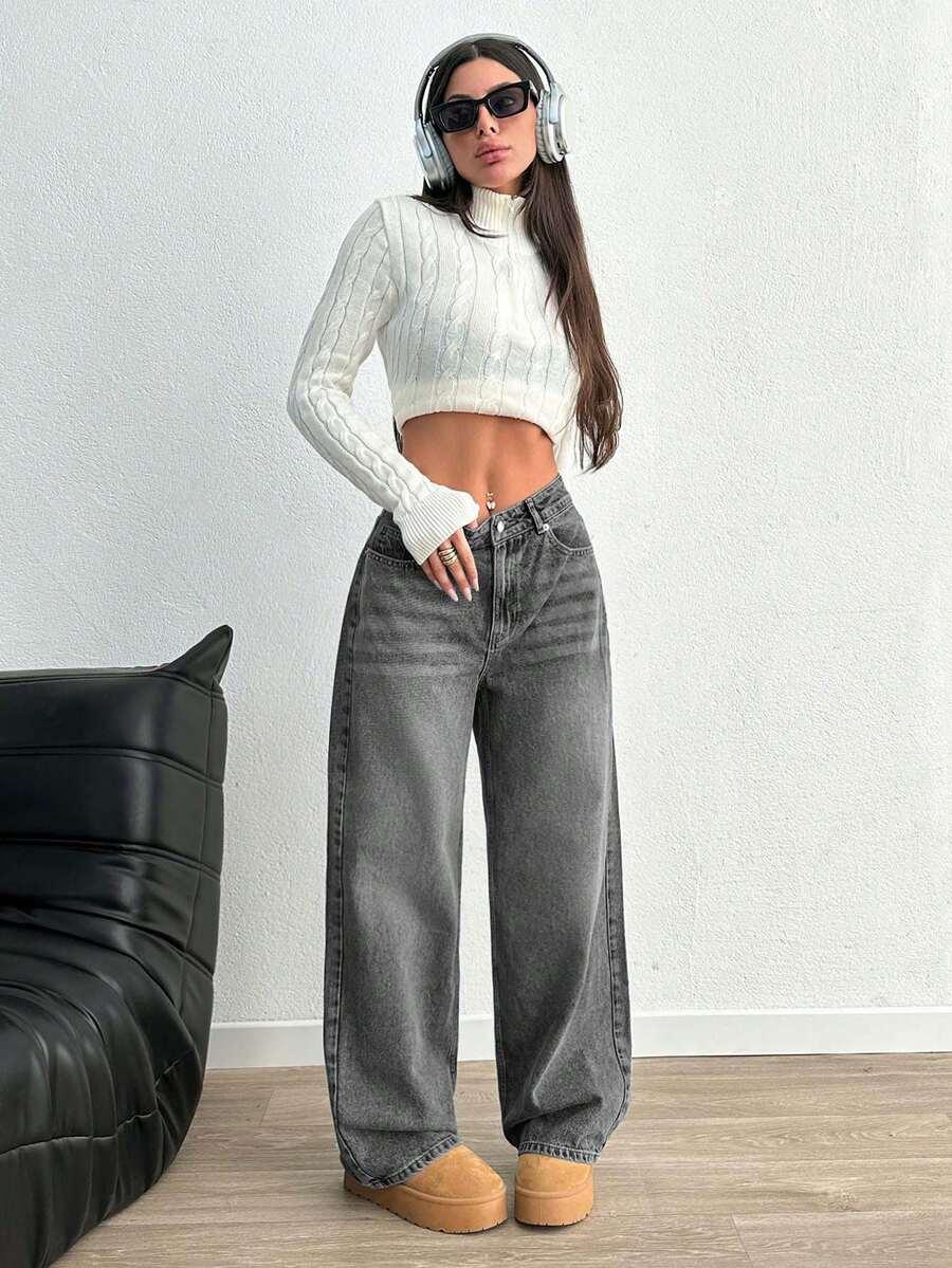 SZARE SPODNIE JEANSY