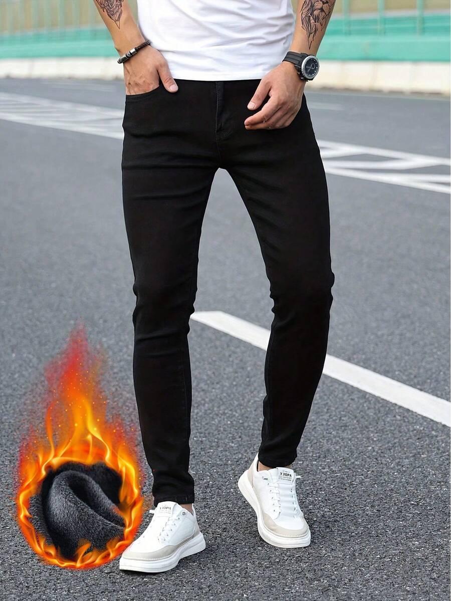 CZARNE OCIEPLANE SPODNIE JEANS