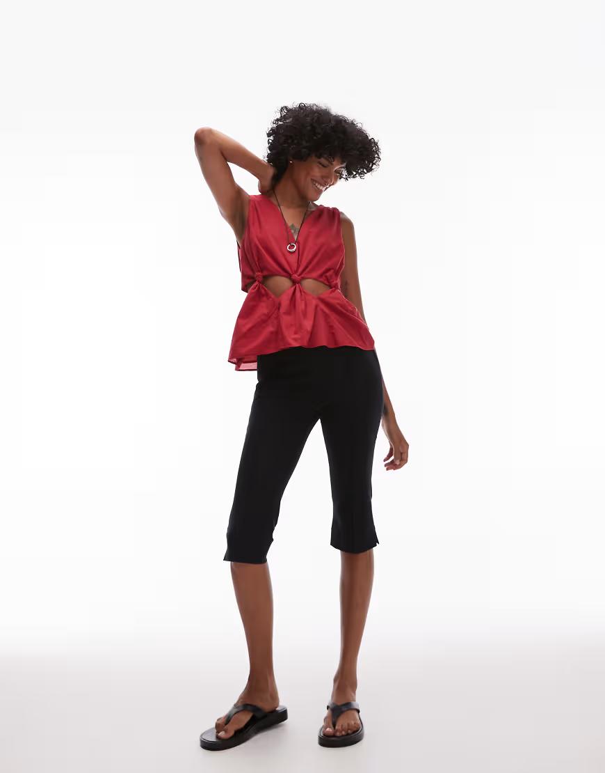 czerwony top v-neck 