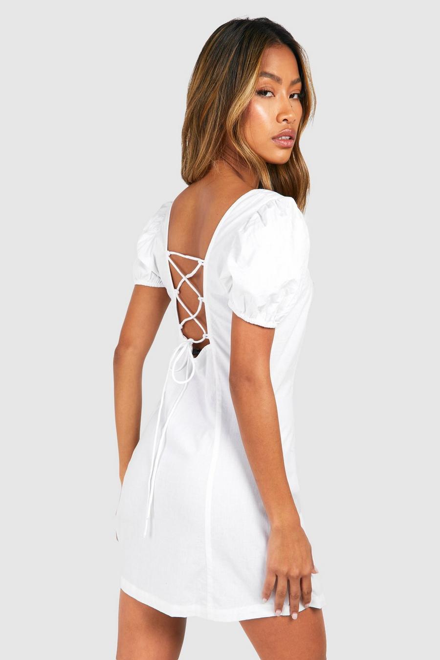 biała mini sukienka wiązanie bufki