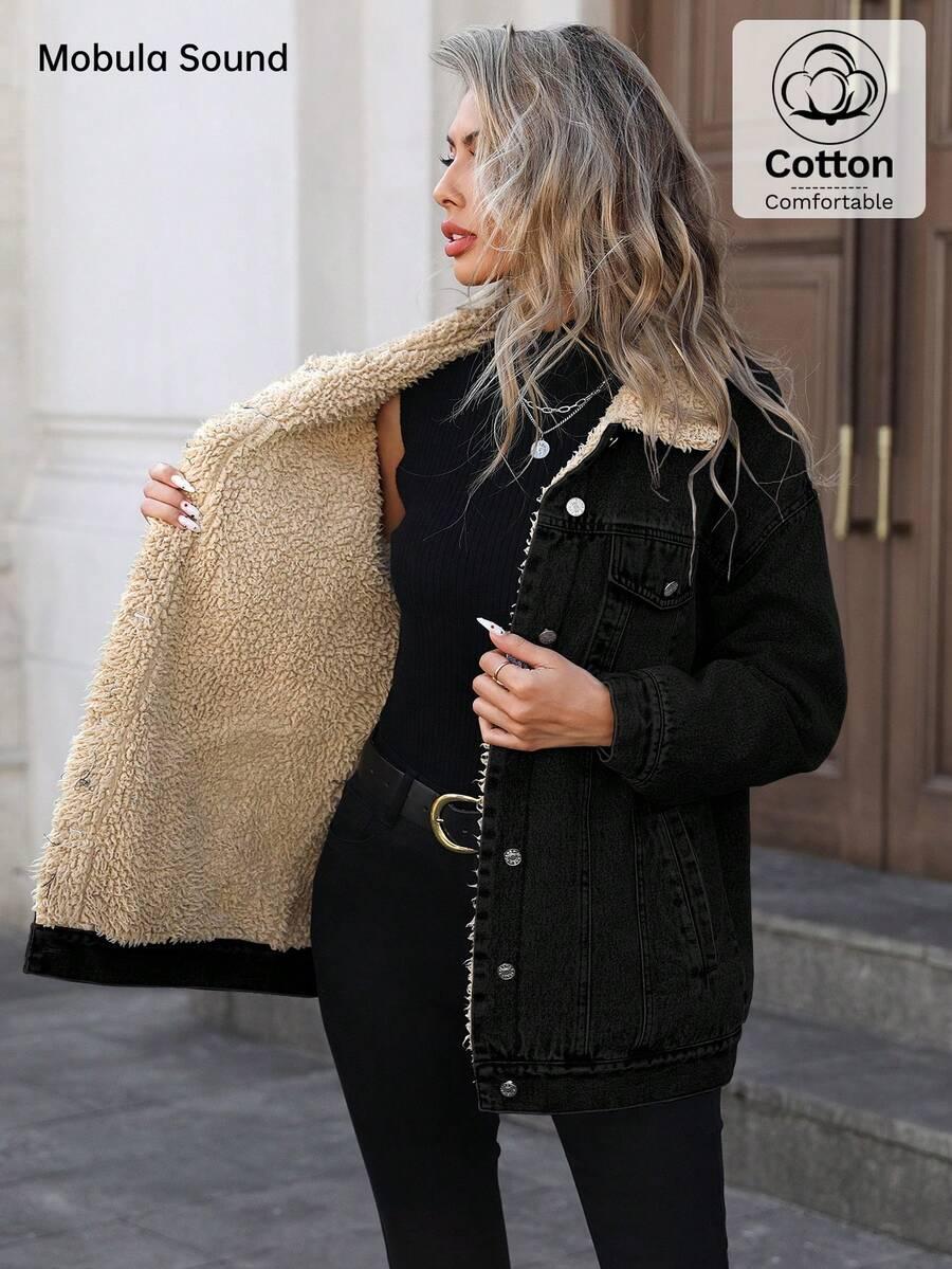 CZARNA JEANSOWA OCIEPLANA KURTKA