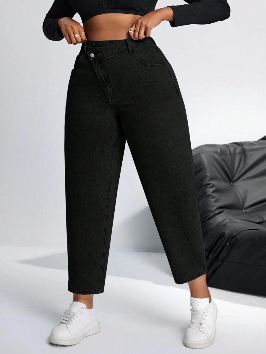 CZARNE SPODNIE JEANS ASYMETRIA